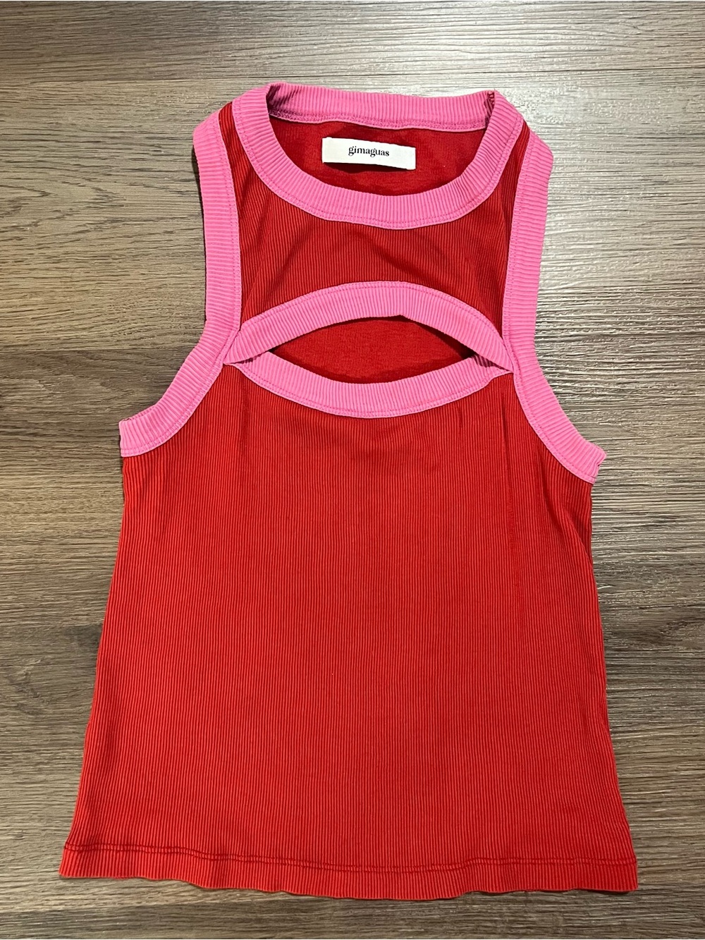 GIMAGUAS Red Cotton Ribbed Women's cut out tank top